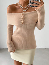 بلوزة شي إن النسائية ذات الكتف المكشوف والأزرار A5A 