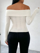 SHEIN Chiquease Women's Off-Shoulder 3D Flower Knitted Pullover Sweater