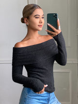 SHEIN DAZY Solid Color Fitted Square Neck Long Sleeve Elegant Casual Vacation Sexy Spring Autumn Knit Sweater
