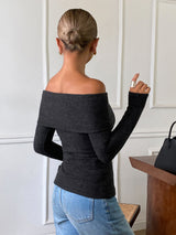 SHEIN DAZY Solid Color Fitted Square Neck Long Sleeve Elegant Casual Vacation Sexy Spring Autumn Knit Sweater