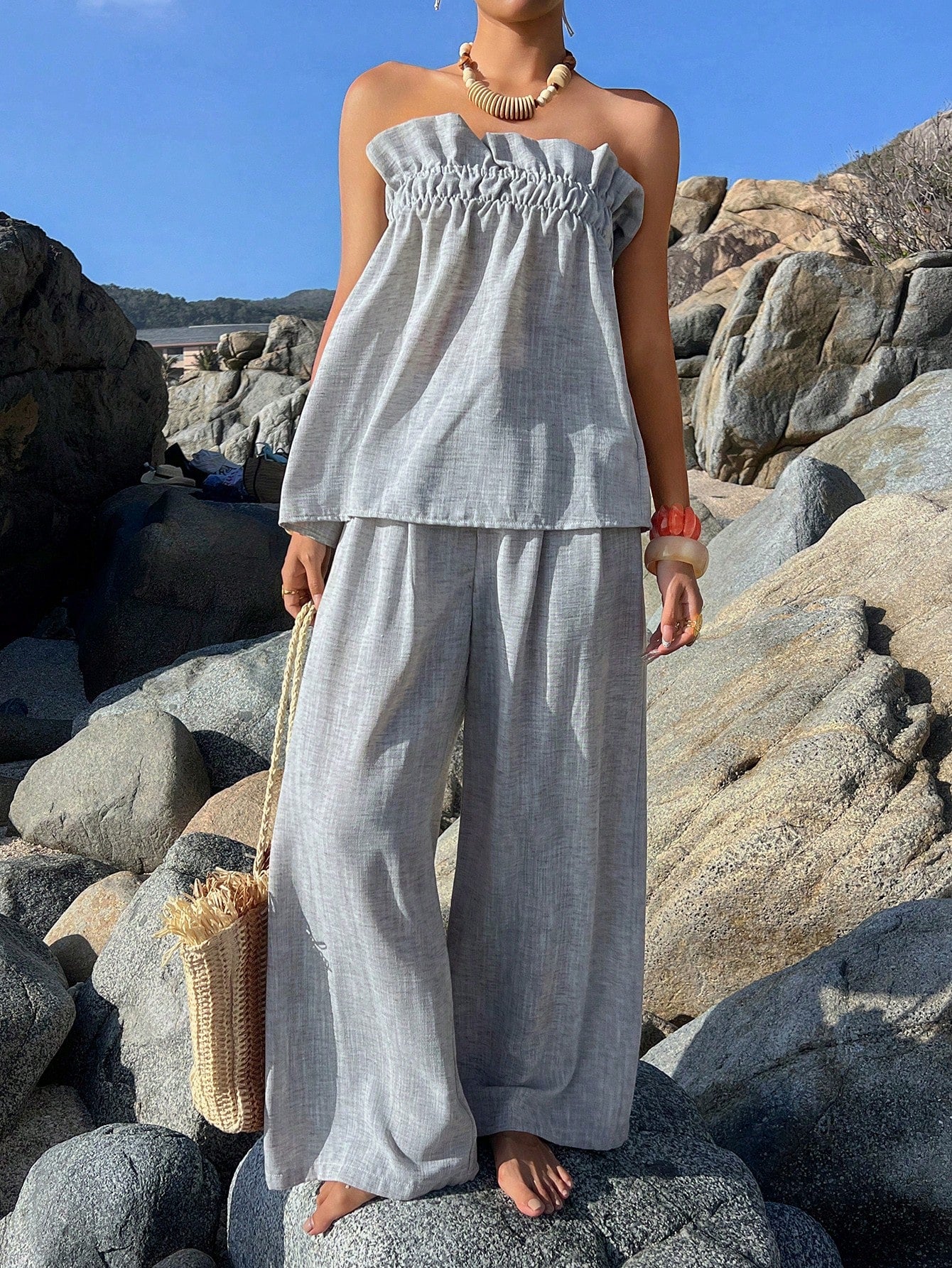 SHEIN DAZY بلوزة نسائية برقبة على شكل V برباط خصر وطبعة بالكامل، بقصة أنبوبية كاجوال مناسبة للشاطئ والإجازات