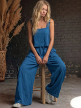 SHEIN EMERY ROSE 2pcs Women Denim Effect Vest And Pants Set
