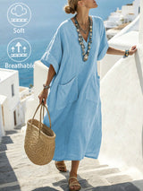 EMERY ROSE Women's V-Neck Pocket Loose Casual Vacation Dress