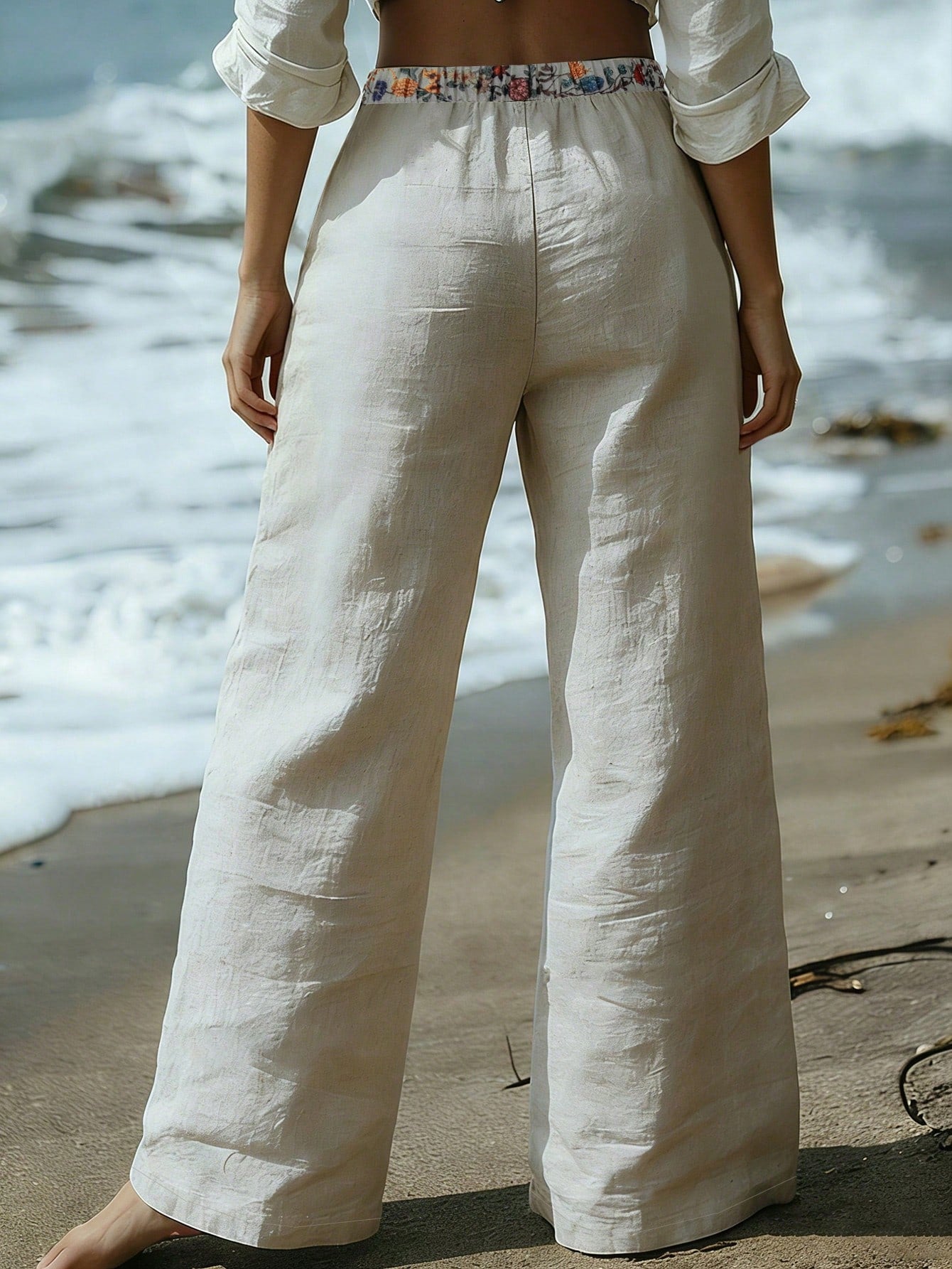 SHEIN EMERY ROSE Women's Casual Floral Embroidery Wide Leg Pants