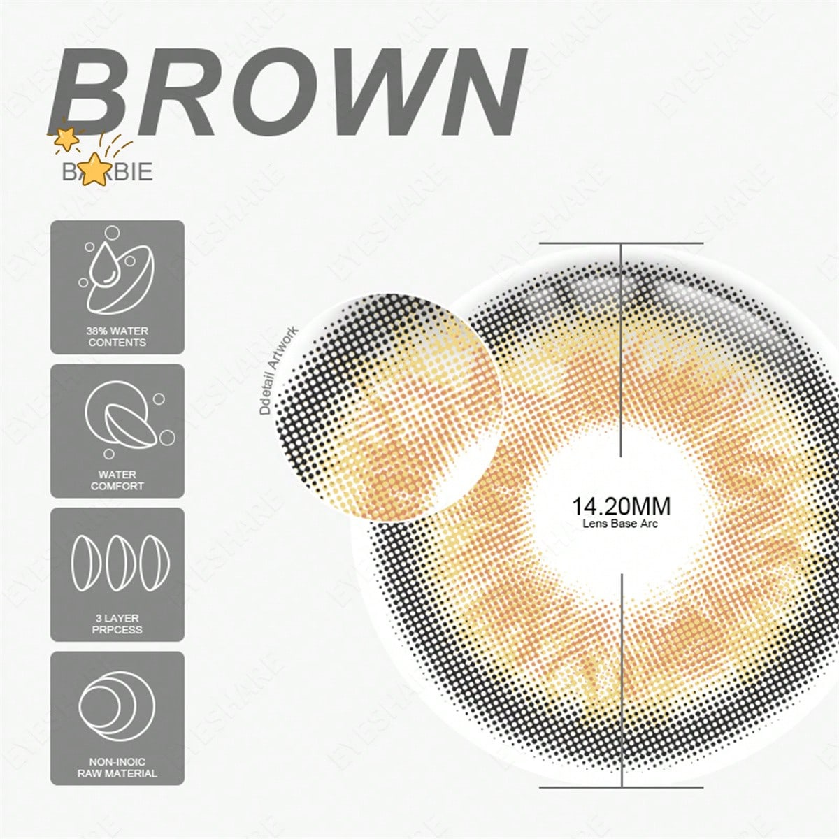 SHEIN EYESHARE 1Pair Myopia Lenses Colorful Natural Soft Brown Lense With Diopters Degree Beauty And Cosmetic Yaerly Gray Pupils Lenses With Degree