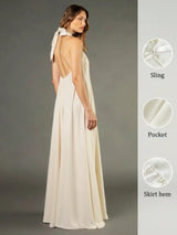 فستان شي إن الأنيق، فستان ماكسي بدون ظهر من الساتان 