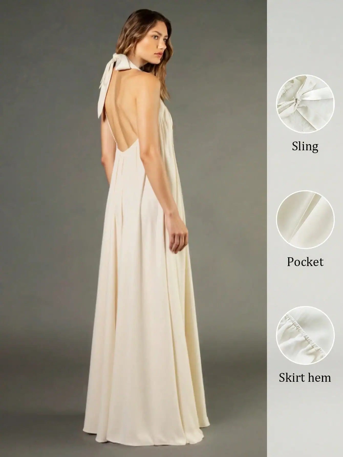 فستان شي إن الأنيق، فستان ماكسي بدون ظهر من الساتان 