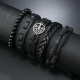 SHEIN 5pcs Punk Style Black Leather Tree Of Life Beaded Bracelets