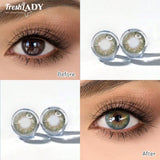 SHEIN FRESH LADY (0.00-6.00D) زوج واحد من العدسات اللاصقة باللون الأخضر الزيتي، عيون مختلطة رقيقة، عدسات ناعمة ذات قزحية واقعية