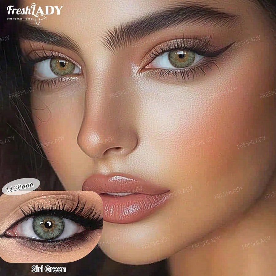 FRESH LADY (0.00-6.00 Degrees) 1 Pair , Subtle Warm Tone, Green Cosmetic Lenses