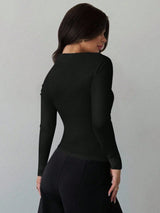 SHEIN Firerie Women's Elegant Asymmetric Shoulder Long Sleeve Wrap Ruched Tight Fitting Slim T-Shirt