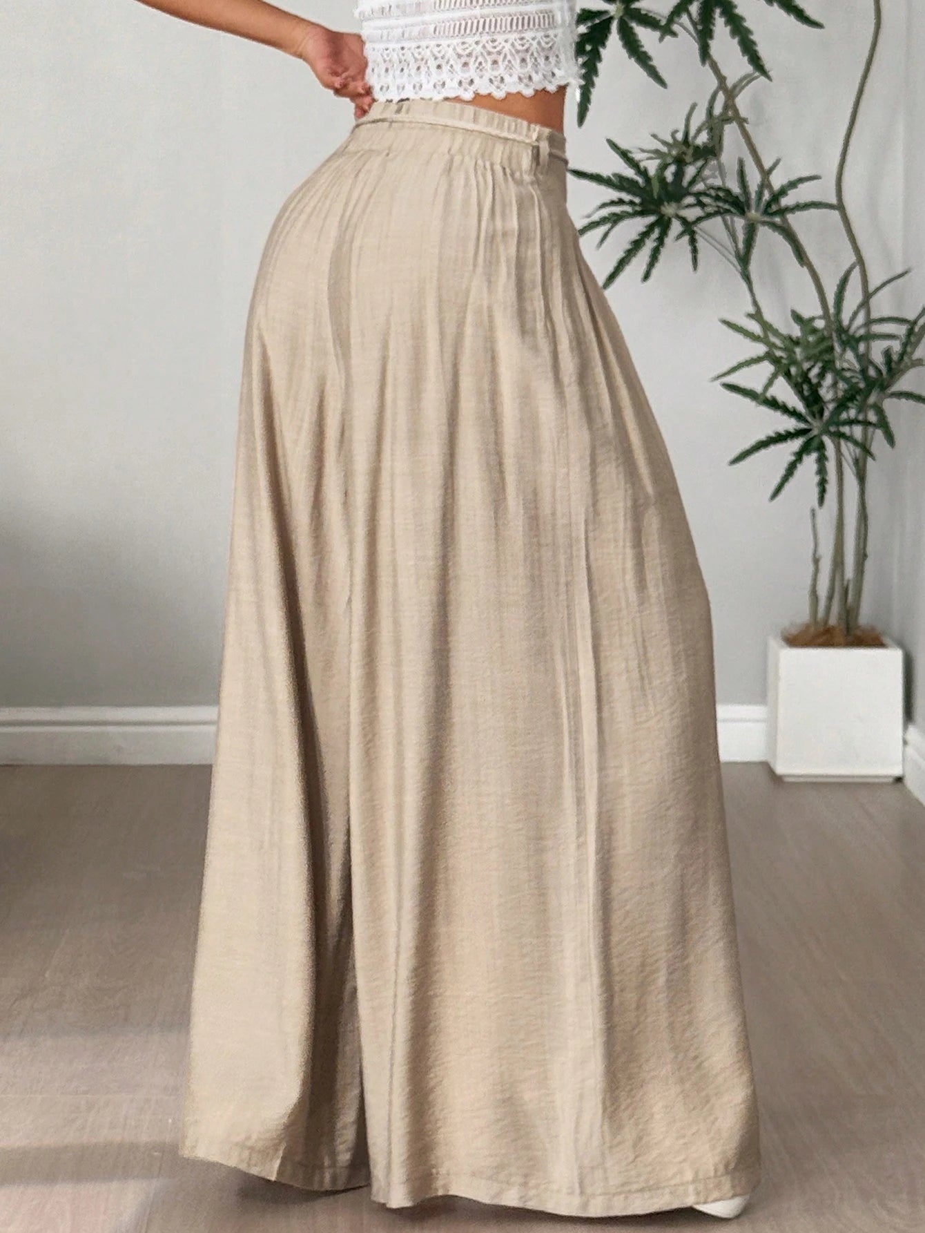 SHEIN Flirla Women's Loose Wide Leg Casual Palazzo Pants With Tassels