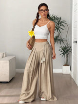 SHEIN Flirla Women's Loose Wide Leg Casual Palazzo Pants With Tassels