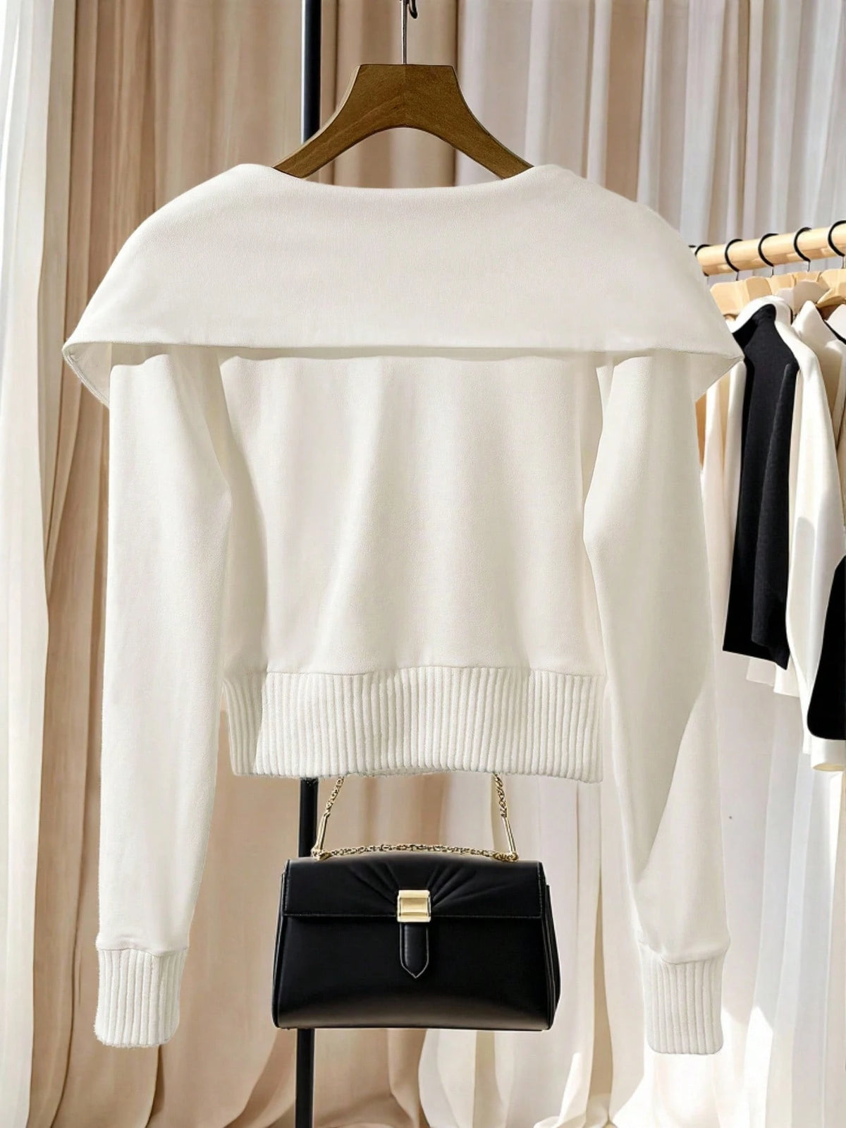 SHEIN Franclia French-Style High-End White Oversized Collar Knit Top