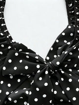 SHEIN Franclia Women's V-Neck Ruffle Sleeve Pleated Waist Backless Tie Polka Dot Print Maxi Dress