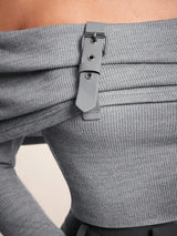 بلوزة SHEIN BLAMPIN قطعة واحدة نسائية مكشوفة الكتفين مزينة برقعة جلدية D4A 