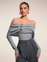 Glamine 1pc Women Off-Shoulder Leather Patch Decorated
