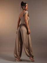 SHEIN Hauture Women's Sexy One Shoulder Draped Cross Front Jersey Sleeveless Drawstring Hem JumpsuitHauture Women's Sexy One Shoulder Draped Cross Front Jersey Sleeveless Drawstring Hem Jumpsuit
