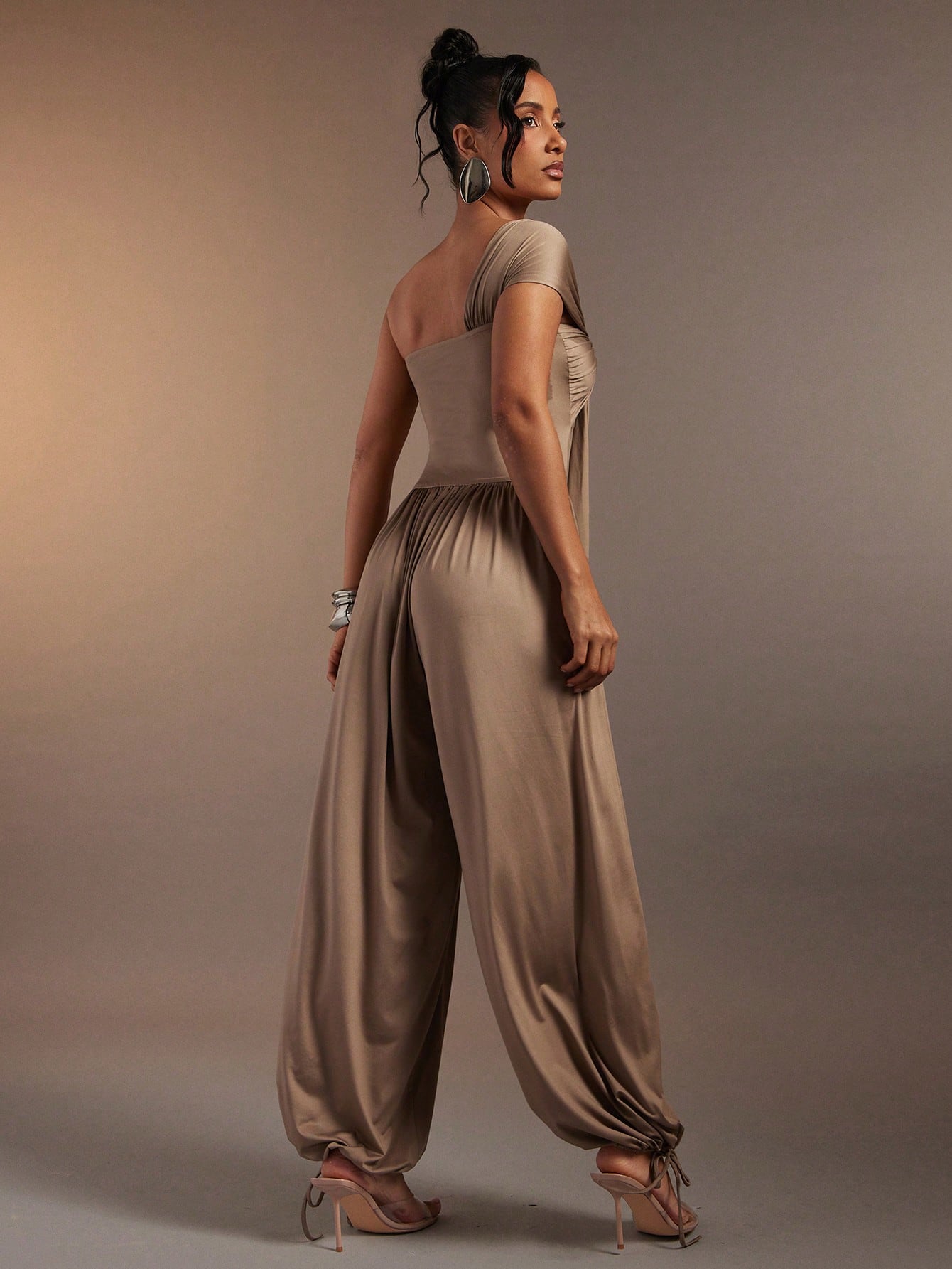 SHEIN Hauture Women's Sexy One Shoulder Draped Cross Front Jersey Sleeveless Drawstring Hem JumpsuitHauture Women's Sexy One Shoulder Draped Cross Front Jersey Sleeveless Drawstring Hem Jumpsuit