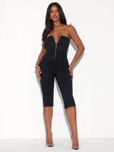 SHEIN Hauture Women's Zip Front Tube Capri Jumpsuit Black,Summer,Seksi Chic,Night Club Office Casual Wear