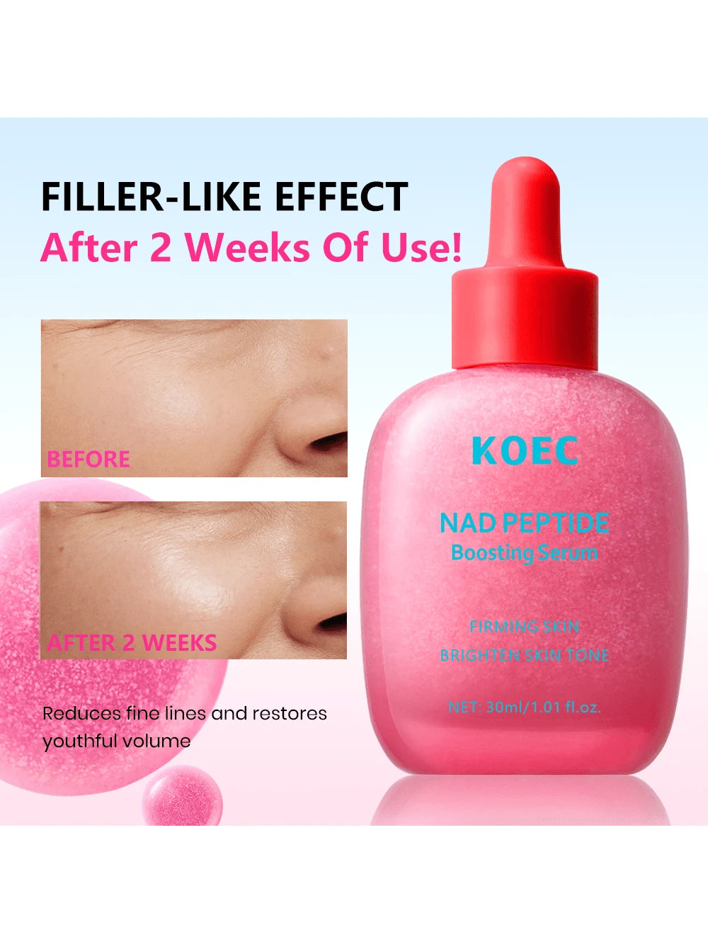 SHEIN KOEC NAD Peptide Revitalizing Essence - Anti-Aging Korean Skincare Essence, Firms, Reduces Wrinkles, Brightens (1.01 Fl Oz/30ml)  Watermelon Pink