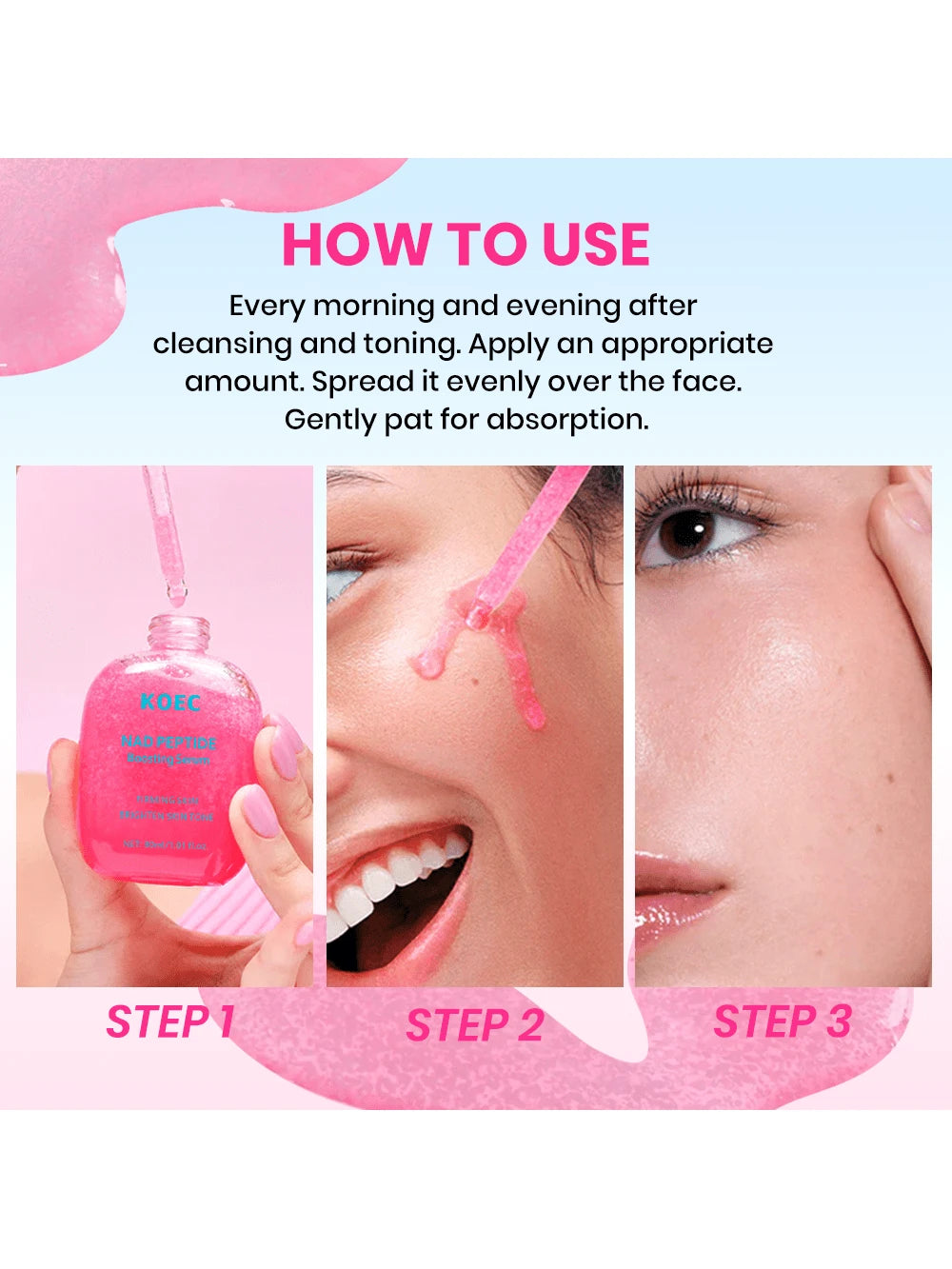 SHEIN KOEC NAD Peptide Revitalizing Essence - Anti-Aging Korean Skincare Essence, Firms, Reduces Wrinkles, Brightens (1.01 Fl Oz/30ml)  Watermelon Pink