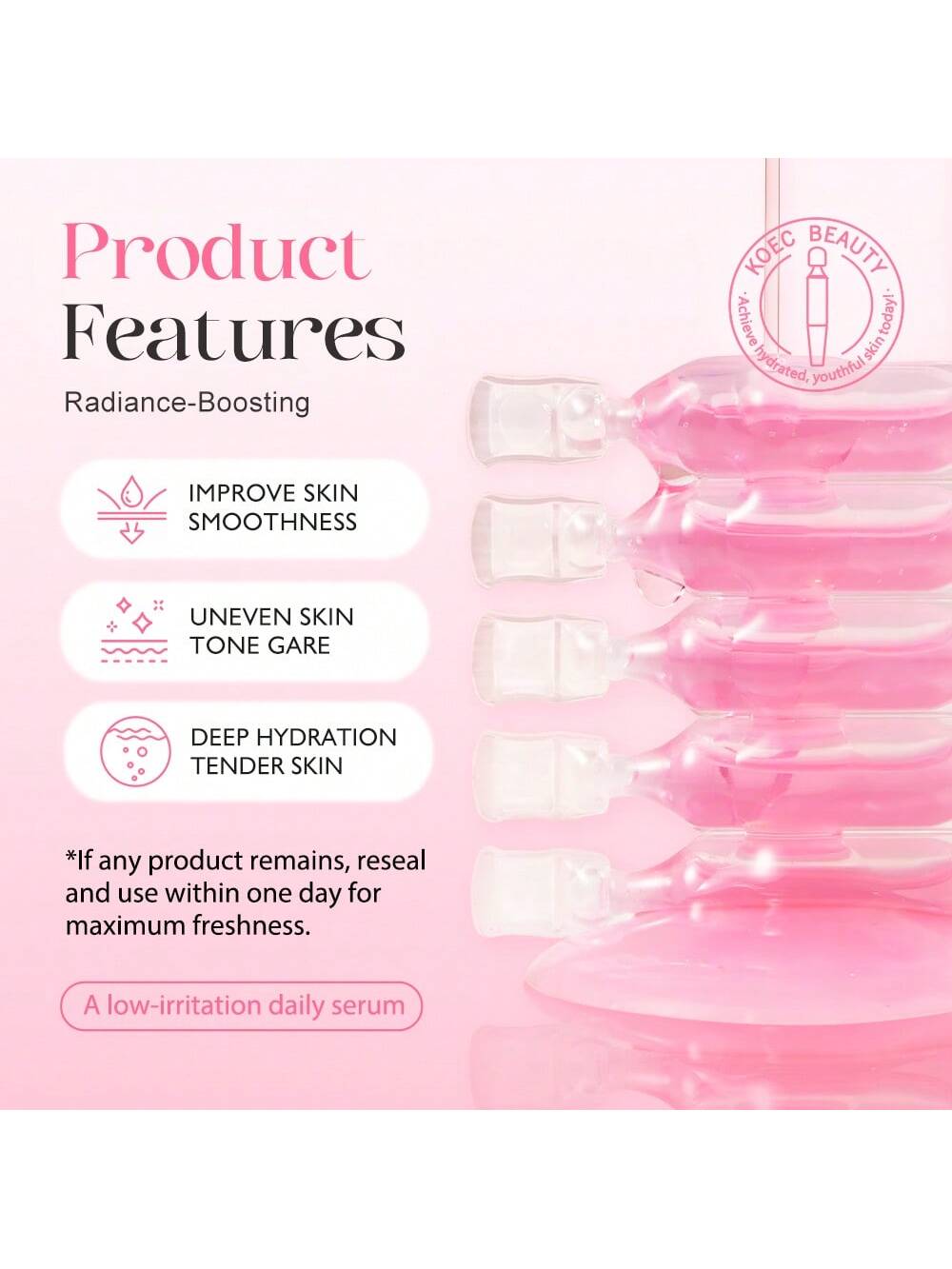 SHEIN KOEC PDRN Pink One-Day Essence | 99% Salmon DNA PDRN Concentrated Ampoule, Collagen, Glutathione, Hyaluronic Acid - Enhances Skin Radiance | Korean Skincare 1.5ml X 10pcs/Box