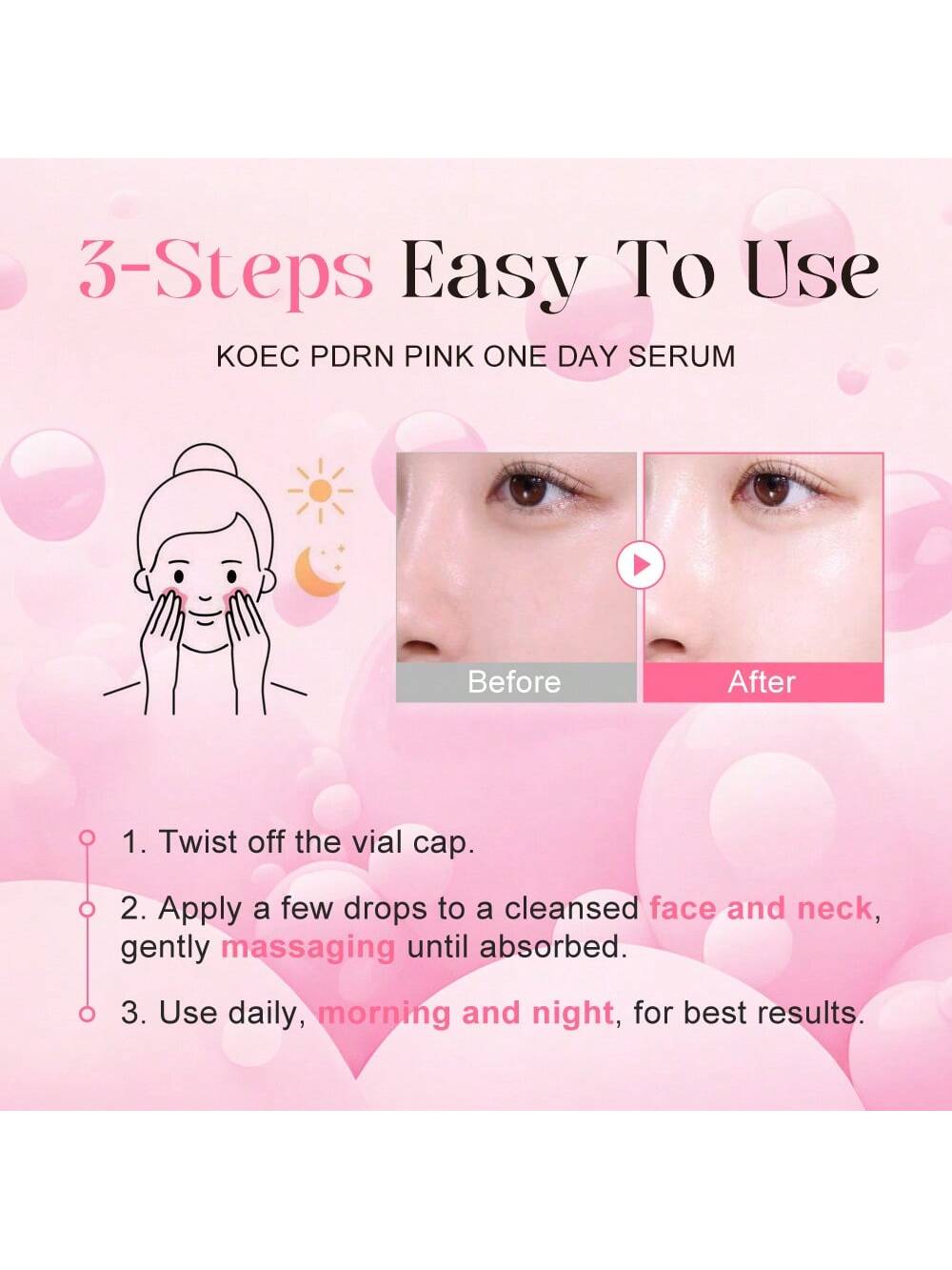 SHEIN KOEC PDRN Pink One-Day Essence | 99% Salmon DNA PDRN Concentrated Ampoule, Collagen, Glutathione, Hyaluronic Acid - Enhances Skin Radiance | Korean Skincare 1.5ml X 10pcs/Box