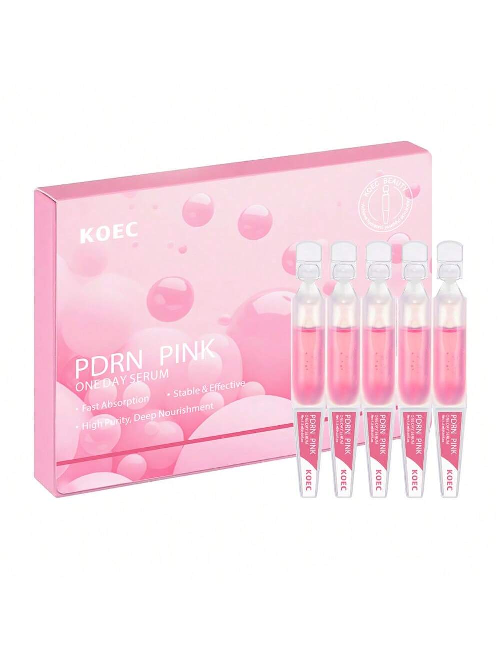SHEIN KOEC PDRN Pink One-Day Essence | 99% Salmon DNA PDRN Concentrated Ampoule, Collagen, Glutathione, Hyaluronic Acid - Enhances Skin Radiance | Korean Skincare 1.5ml X 10pcs/Box