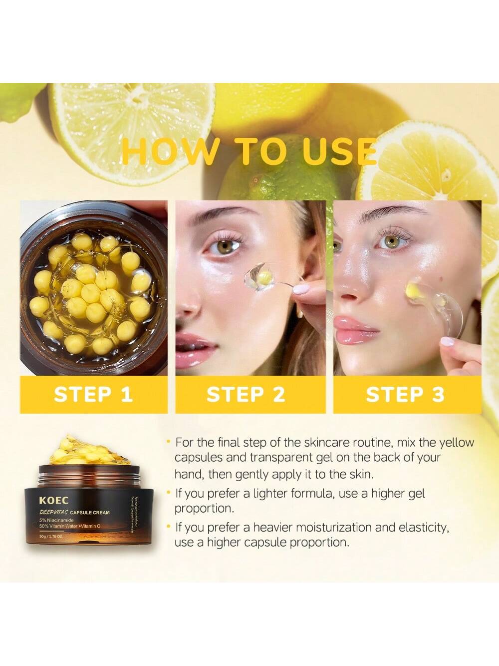 SHEIN KOEC Deep Vitamin C Capsule Facial Cream, Deep Nourishing Moisturizing Cream, Improves Uneven Skin Tone