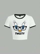 SHEIN LOONEY TUNES X SHEIN Women Summer Cartoon Graphic Crop T-Shirt