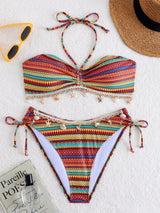 SHEIN Leopard Print Floral Adjustable Bikini 2 Pieces Set, Women Halter Swimwear Beach