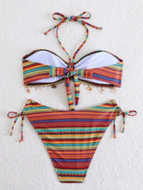SHEIN Leopard Print Floral Adjustable Bikini 2 Pieces Set, Women Halter Swimwear Beach