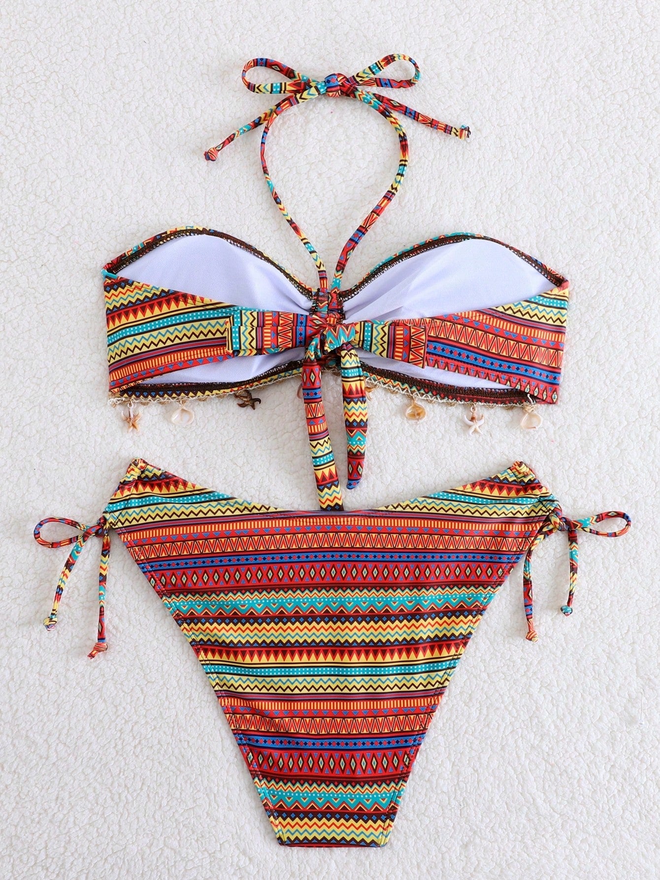 SHEIN Leopard Print Floral Adjustable Bikini 2 Pieces Set, Women Halter Swimwear Beach
