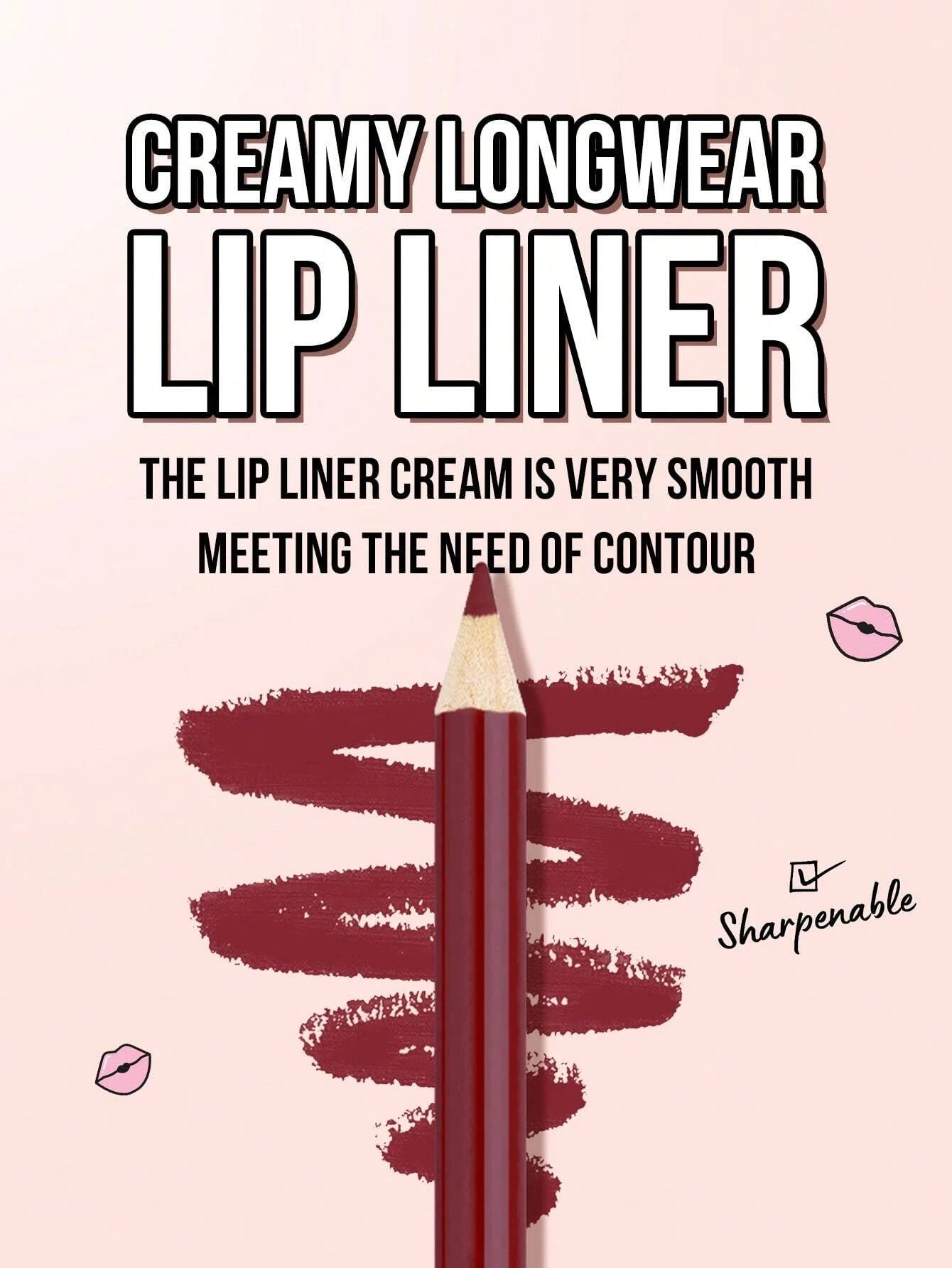 SHEIN Misslyn 3 قطع مجموعة شفاه Juicy Cherry Lip، محدد شفاه ناعم، Colorstay ممنوع الفتح H5