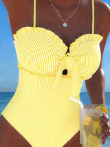 SHEIN New Arrival Fashion Printed Lace Removable Strap Bow Decor One-Piece Swimsuit