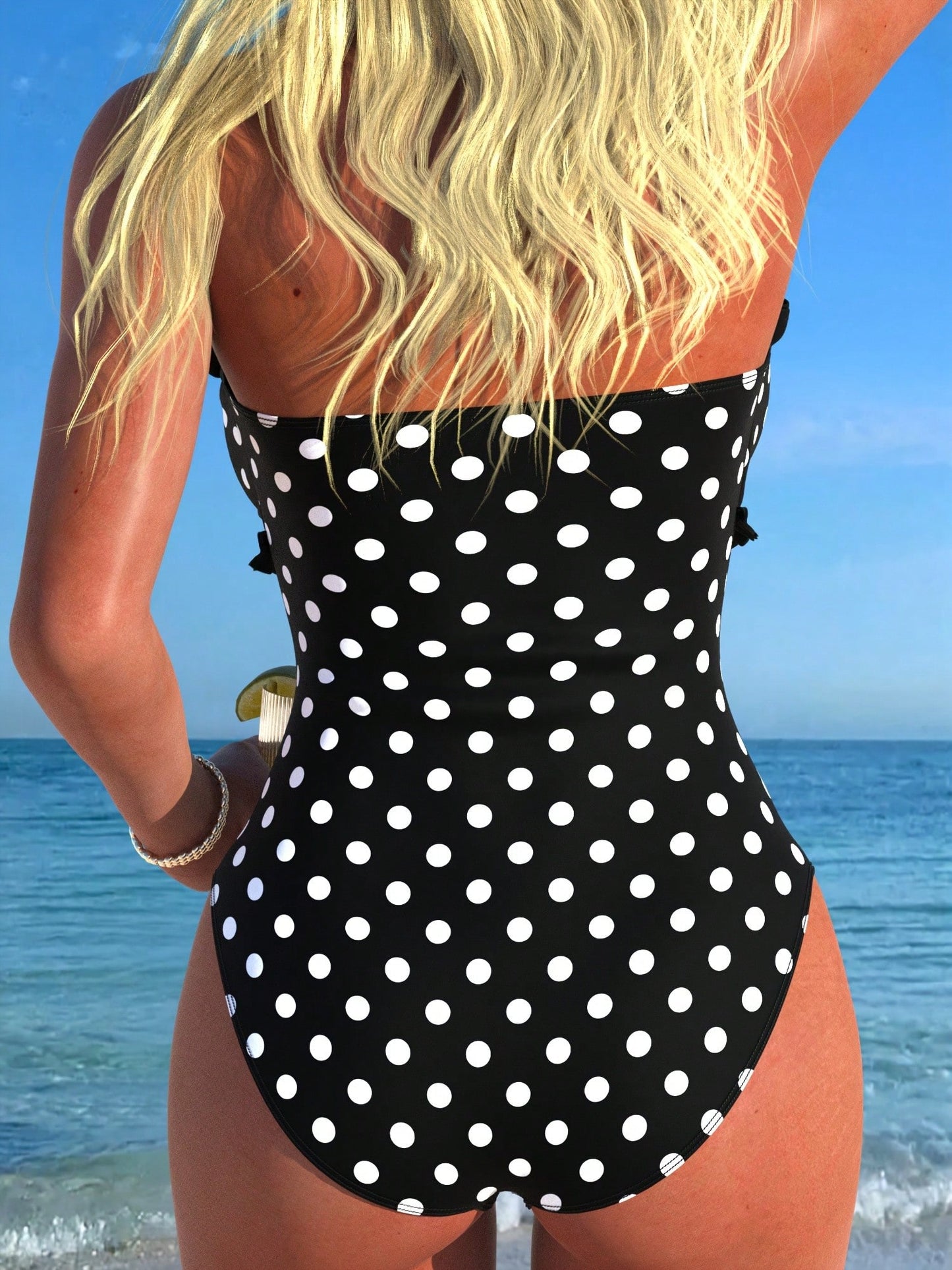 SHEIN New Fashionable Sexy Elegant Striped Lace Ruffle Bust Bow Detachable Strap One-Piece Swimsuit