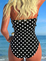 SHEIN New Fashionable Sexy Elegant Striped Lace Ruffle Bust Bow Detachable Strap One-Piece Swimsuit