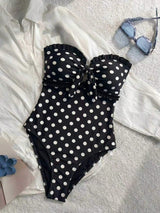 SHEIN New Fashionable Sexy Elegant Striped Lace Ruffle Bust Bow Detachable Strap One-Piece Swimsuit
