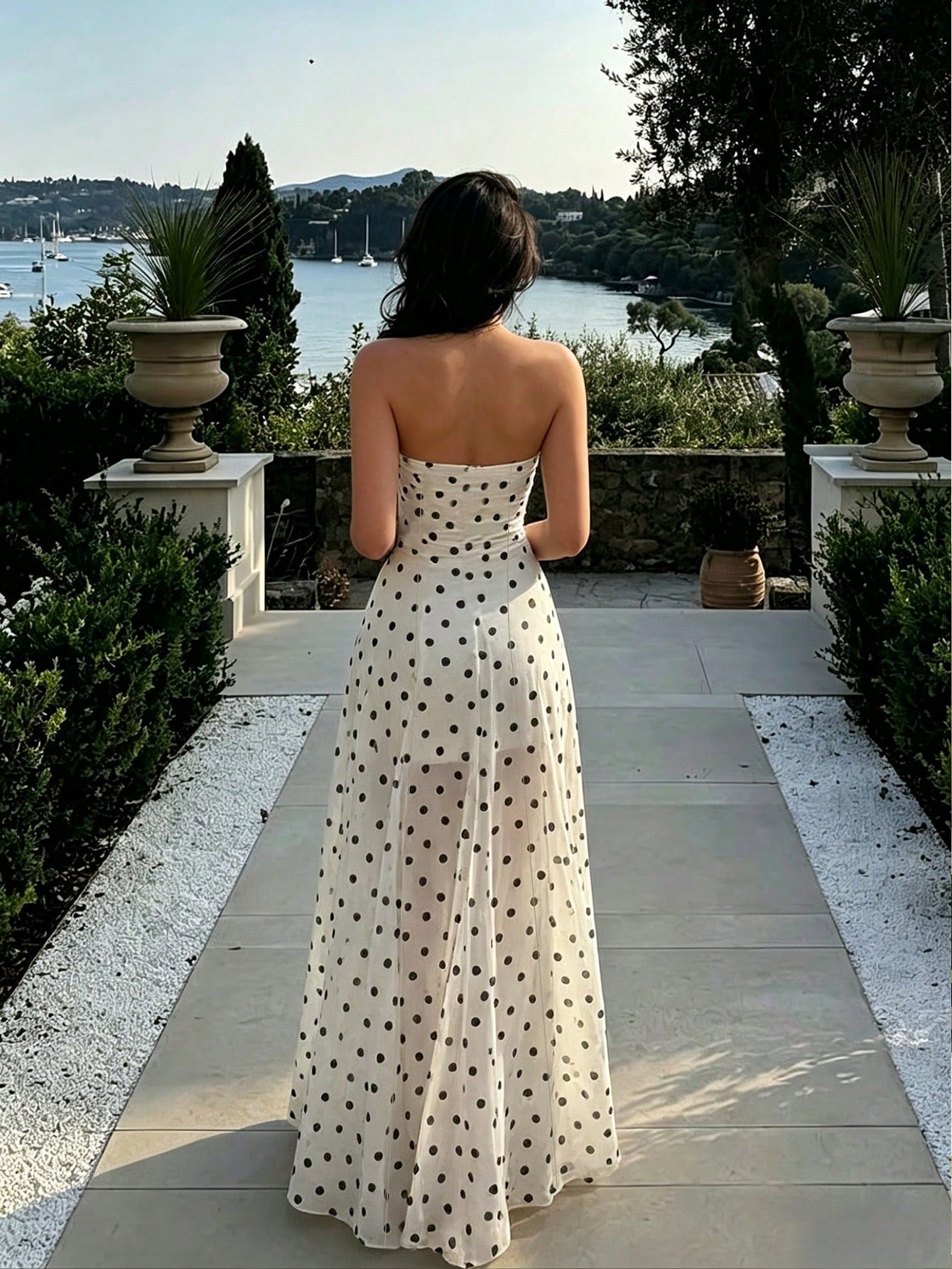 SHEIN Pariaura Summer Elegant Polka Dot Strapless Dress