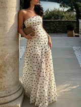 SHEIN Pariaura Summer Elegant Polka Dot Strapless Dress