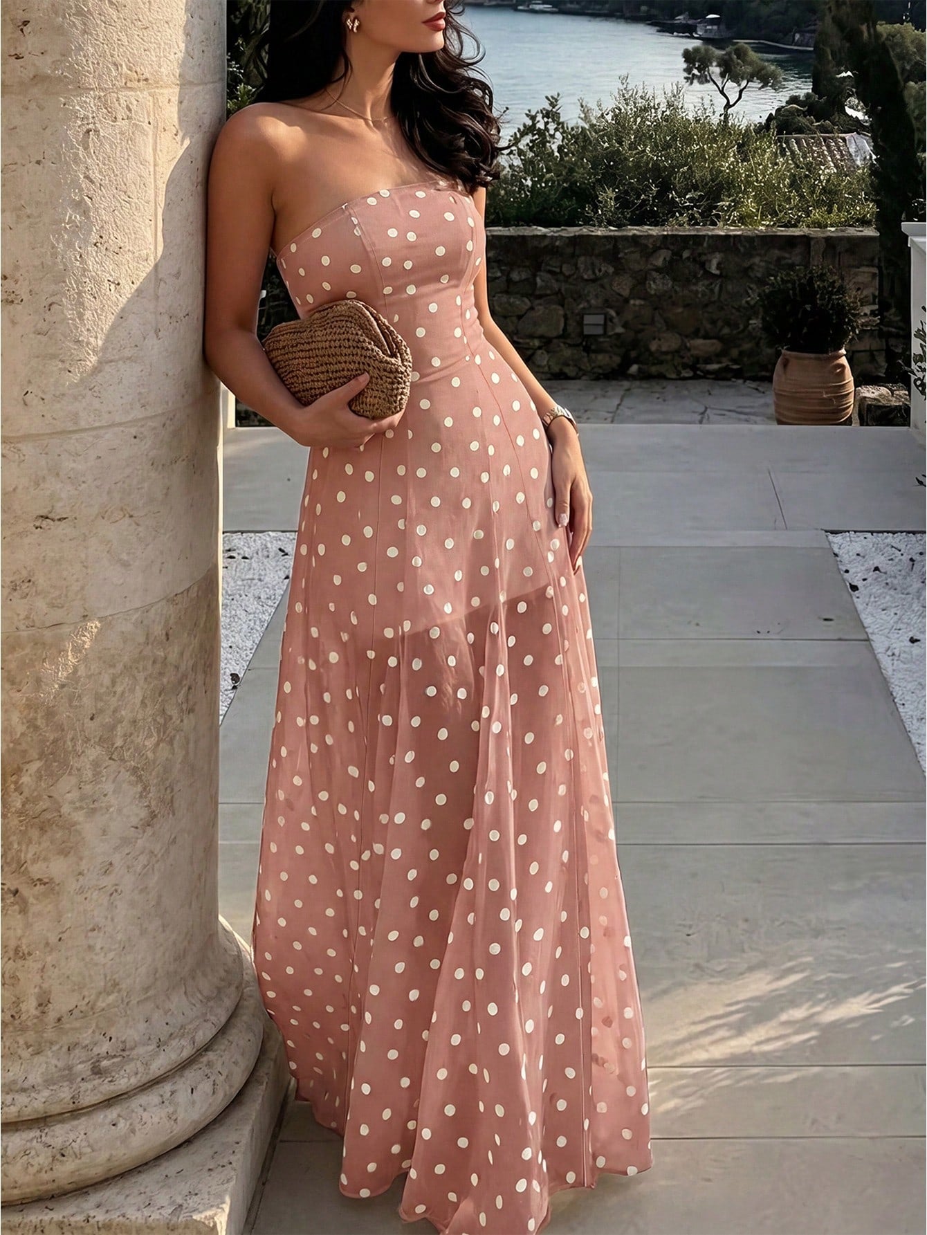SHEIN Pariaura Summer Polka Dot Bandeau Dress