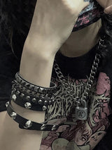 SHEIN Punk PU Leather Cuff Bracelet - Goth Wristband with Metal Studded