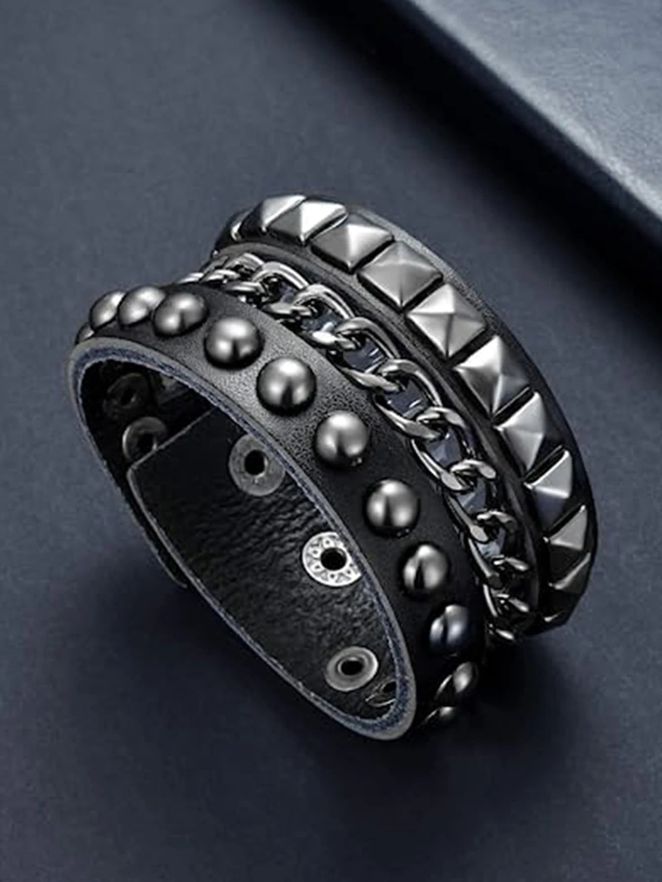 SHEIN Punk PU Leather Cuff Bracelet - Goth Wristband with Metal Studded
