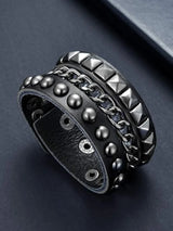 SHEIN Punk PU Leather Cuff Bracelet - Goth Wristband with Metal Studded