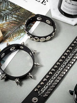 SHEIN Punk PU Leather Cuff Bracelet - Goth Wristband with Metal Studded