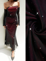 SHEIN Rafferiza Women's Autumn/Winter Off Shoulder Bodycon Ruched Fishtail Metallic Ruffle Sleeve Dress