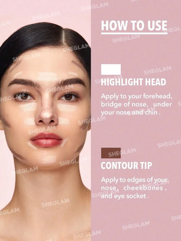 SHEGLAM قلم تحديد الأنف 2 في 1 خط رفيع وهايلايتر-كستنائي ممنوع الفتح H2 