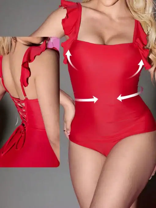 SHEIN 1pc Women Tummy Control Ruffle Trim Swimsuit
