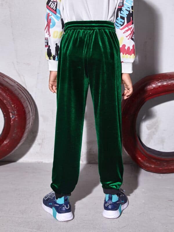 SHEIN Boys Letter Embroidery Pocket Front Velvet Sweatpants